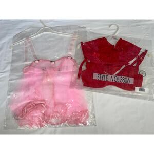 2 SEXY RED & PINK TEDDY BRA SET LINGERIE COSTUME VALENTINES DAY NEW